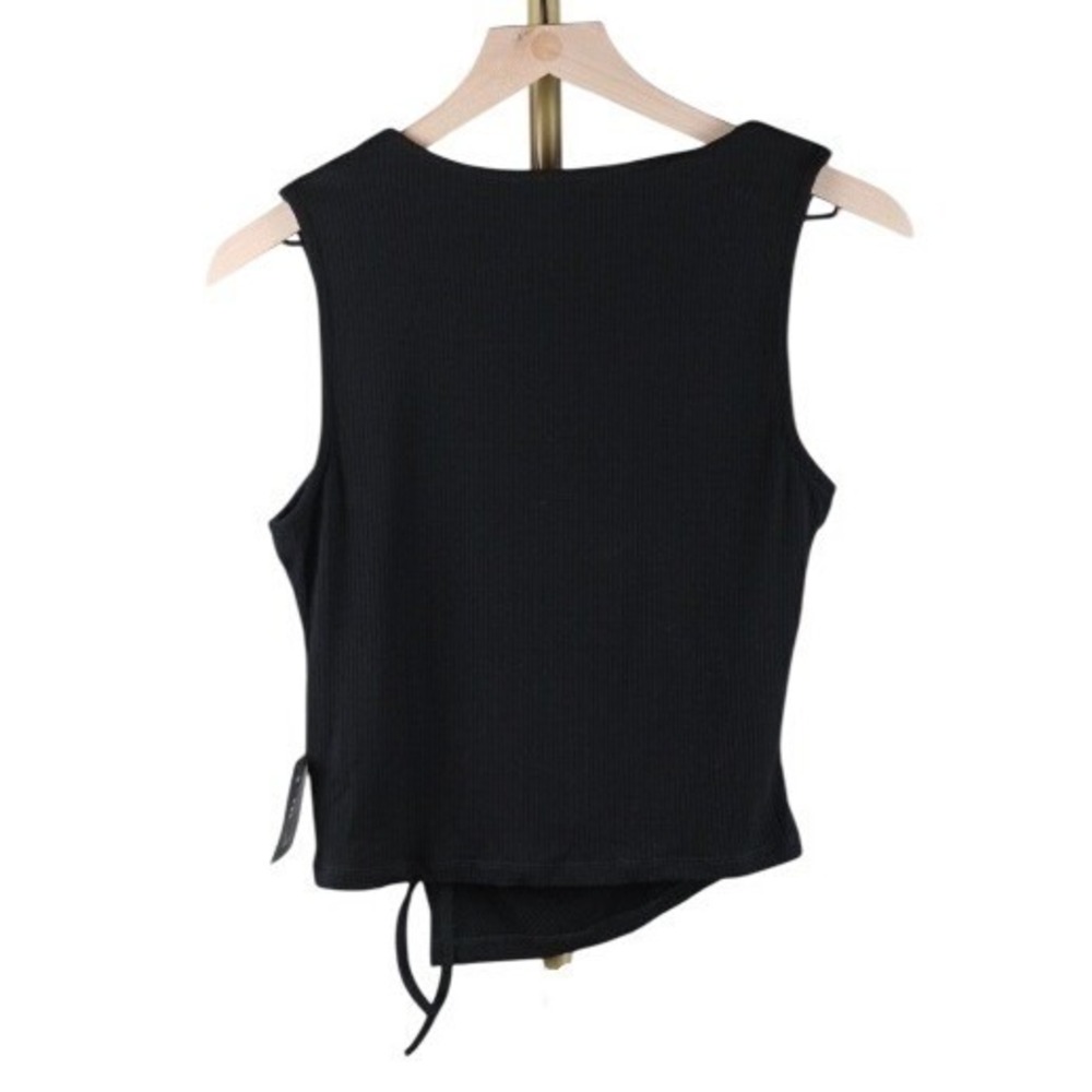 Lulus Black Ribbed Square Neck Side Ruched Drawstring Tank Top Large NEW - Picture 3 of 7
